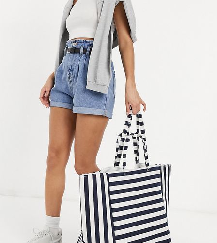 striped tote in navy and cream stripe
