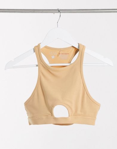 Top corto da fitness con cut-out centrale e scollo all'americana beige-Neutro