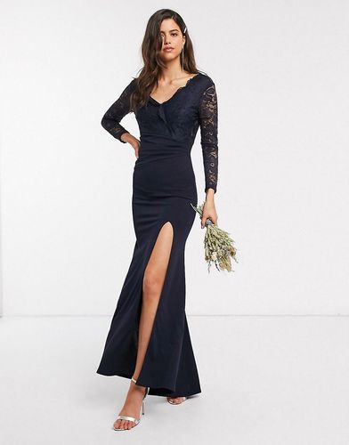 Bridesmaid lace detail maxi dress in navy