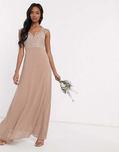 Bridesmaid scalloped lace top dress in mink-Brown