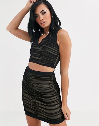 ruched bandage crop top two-piece-Black