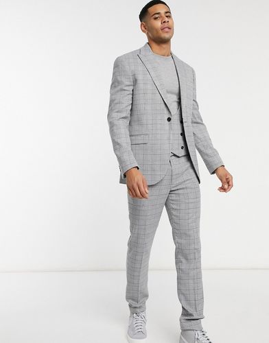 check skinny suit jacket in gray-Grey