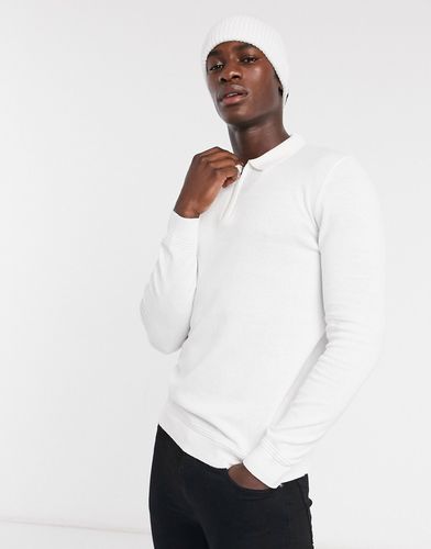 considered zip knitted polo in white