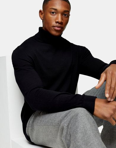 essential roll neck knitted sweater in black