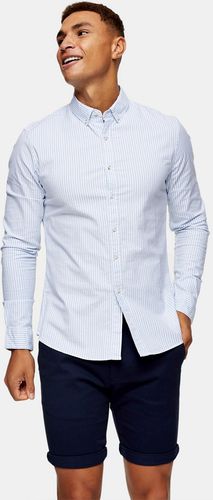 stretch skinny oxford shirt in blue and white-Blues