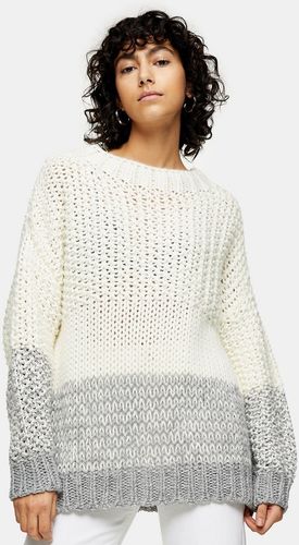 contrast panel sweater in white & gray-Multi