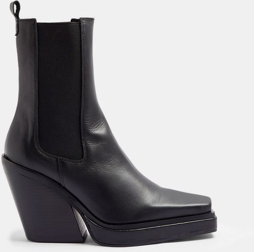 Hero heeled square toe western chelsea boots in black