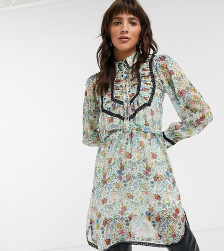 IDOL shirt dress with ruffle detail in floral print-Multi