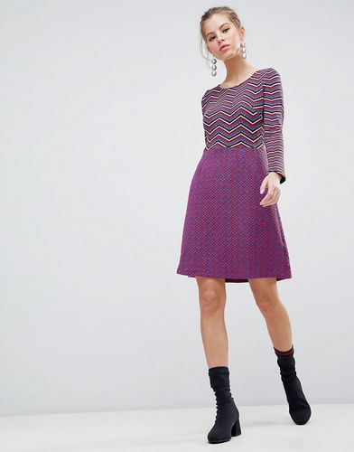 Long Sleeve 2-in-1 Skater Dress With Stripped Top-Black