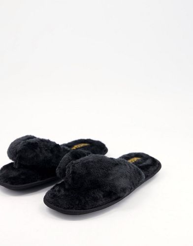 Pantofole a infradito in pelliccia sintetica nera-Nero