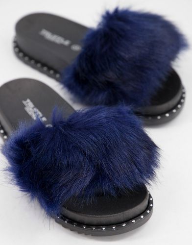 Pantofole stile sliders in pelliccia sintetica blu