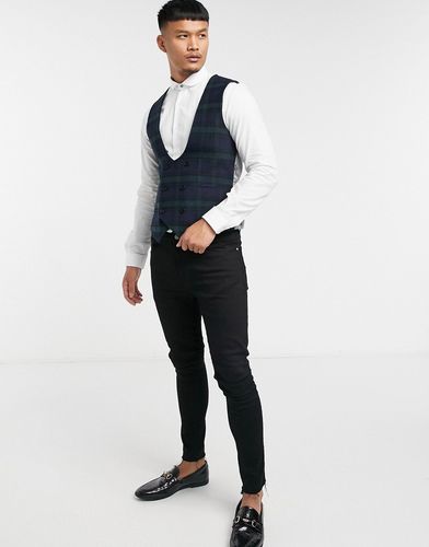 suit vest in green and navy check