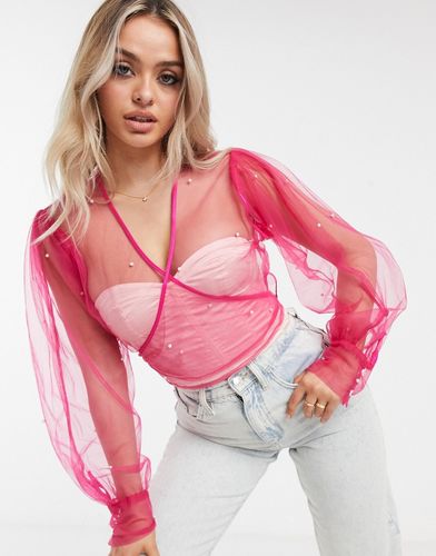 organza tie front blouse in pink