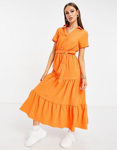 tiered woven shirt midi dress in tangerine-Orange