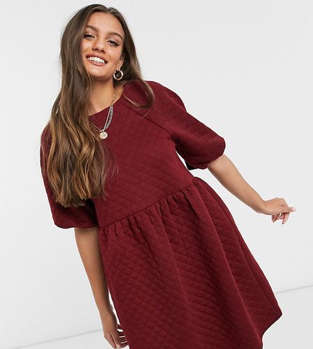 quilted smock dress in burgundy-Red