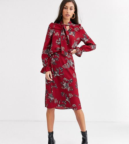 paisley midi skirt with splits-Red