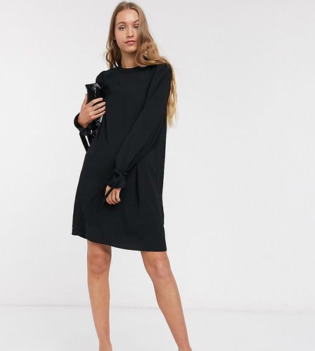 shift dress with tie sleeves in black