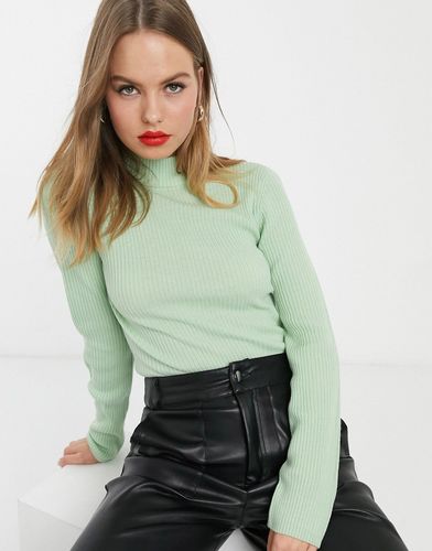 ribbed funnel neck sweater-Green