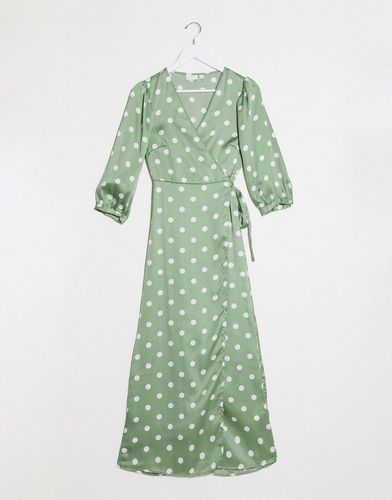 wrap midi dress with polka dot in green