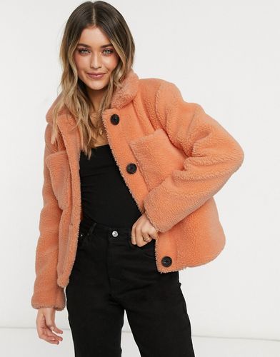 teddy jacket in coral-Orange