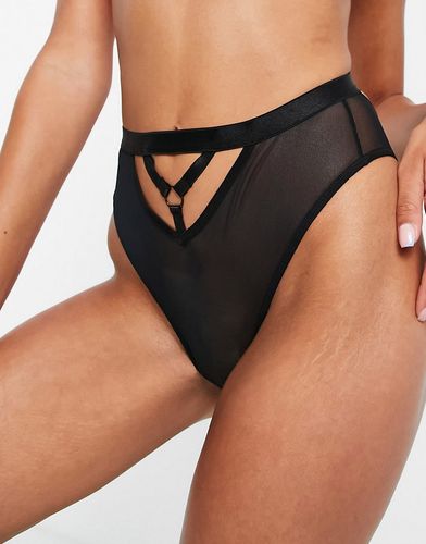 Slip brasiliana in rete ecologica nera con dettagli con anelli e cut-out-Nero