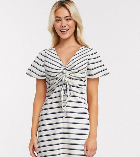 striped ribbed mini dress with ruched front-White
