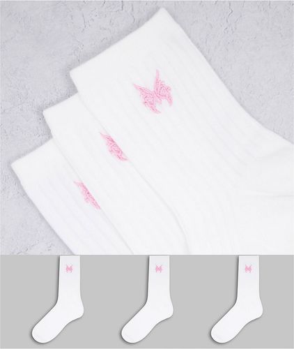 Bella - Confezione da 3 paia di calzini bianchi in cotone organico con farfalle ricamate-Bianco