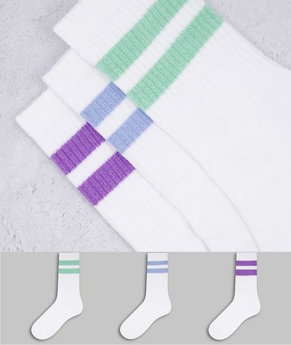 Eleven - Confezione da tre paia di calzini in cotone organico bianco e multicolore a righe