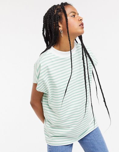 Prime organic cotton striped high neck tee in green and white-Multi