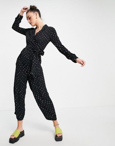 Tuta jumpsuit nera con stampa di stelle-Nero