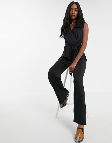 ribbed wrap jumpsuit in black