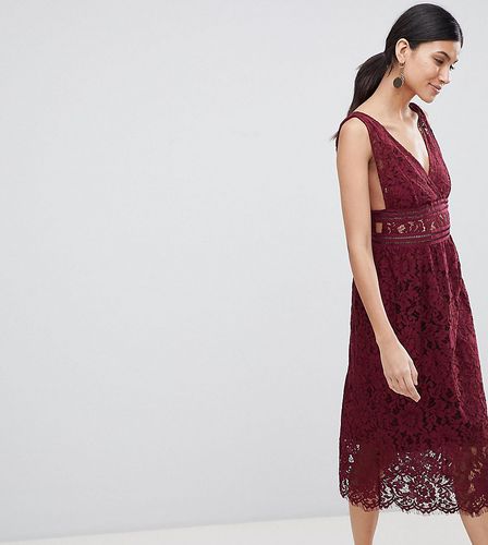 lace midi skater dress in burgundy-Red