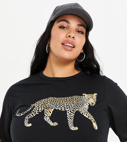 T-shirt con stampa grafica leopardata, colore nero