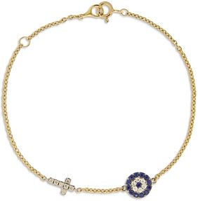 Blue Sapphire & Diamond Evil Eye & Cross Link Bracelet in 14K Yellow Gold - 100% Exclusive