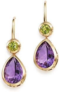 Amethyst and Peridot Drop Earrings in 14K Yellow Gold - 100% Exclusive