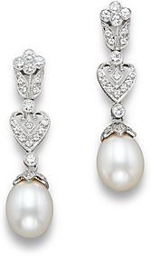 Cultured Freshwater Pearl Earrings With Diamonds in 14K White Gold, 8mm