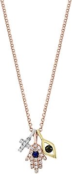 Black & White Diamond & Sapphire Symbol Trio Pendant Necklace in 14K White, Yellow & Rose Gold - 100% Exclusive