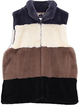 Faux Fur Colorblock Zip Front Vest