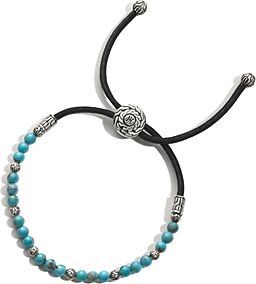 Sterling Silver Classic Chain Round Beads Bracelet with Turquoise