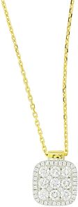 18K Yellow & White Gold Diamond Firenze Medium Cushion Pendant Necklace, 18