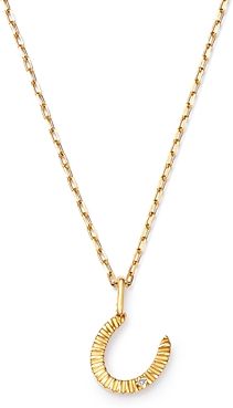 14K Yellow Gold Horseshoe Rays Diamond Small Pendant Necklace, 18