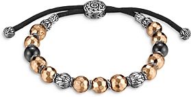 Bronze & Silver Classic Chain Men's Black Tourmaline Bolo Bracelet