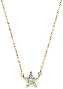 14K Yellow Gold Pave Diamond Star Necklace, 15