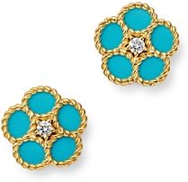 18K Yellow Gold Daisy Diamond & Turquoise Stud Earrings - 100% Exclusive