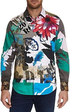 The Rj Limited Edition Cotton Embroidered Floral Graphic Print Classic Fit Button Down Shirt