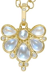 18K Yellow Gold Wing Pendant with Royal Blue Moonstone and Diamonds