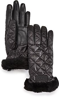 Quilted Shearling-Cuff Tech Gloves