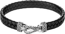 Sterling Silver & Black Leather Classic Chain Asli Braided Cord Bracelet