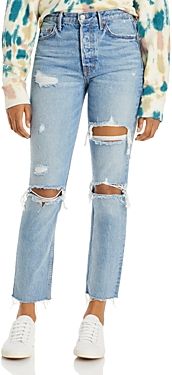 Karolina Cotton Ripped Straight Jeans in A Little More Love