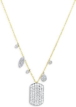 14K Yellow Gold Diamond Tag Charm Necklace, 18